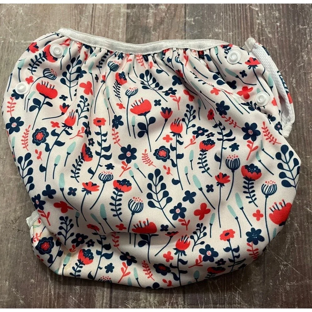 Alva Baby Red & Blue Flowers Reusable Adjustable Cloth Diaper